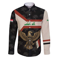 Iraq Golden Eagle Emblem Family Matching Short Sleeve Bodycon Dress and Hawaiian Shirt with Flag Stripes and National Arabic Script Design - Wonder Print Shop