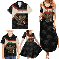 Iraq Golden Eagle Emblem Family Matching Summer Maxi Dress and Hawaiian Shirt with Flag Stripes and National Arabic Script Design - Wonder Print Shop