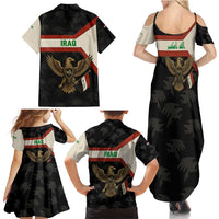 Iraq Golden Eagle Emblem Family Matching Summer Maxi Dress and Hawaiian Shirt with Flag Stripes and National Arabic Script Design - Wonder Print Shop