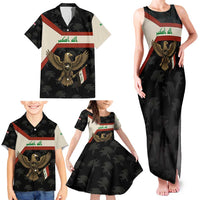 Iraq Golden Eagle Emblem Family Matching Tank Maxi Dress and Hawaiian Shirt with Flag Stripes and National Arabic Script Design - Wonder Print Shop