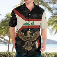 Iraq Golden Eagle Emblem Hawaiian Shirt with Flag Stripes and National Arabic Script Design - Wonder Print Shop