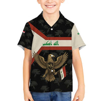 Iraq Golden Eagle Emblem Kid Hawaiian Shirt with Flag Stripes and National Arabic Script Design - Wonder Print Shop