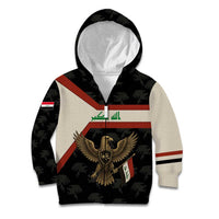 Iraq Golden Eagle Emblem Kid Hoodie with Flag Stripes and National Arabic Script Design - Wonder Print Shop