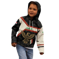 Iraq Golden Eagle Emblem Kid Hoodie with Flag Stripes and National Arabic Script Design - Wonder Print Shop