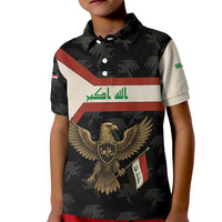 Iraq Golden Eagle Emblem Kid Polo Shirt with Flag Stripes and National Arabic Script Design - Wonder Print Shop