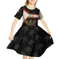 Iraq Golden Eagle Emblem Kid Short Sleeve Dress with Flag Stripes and National Arabic Script Design - Wonder Print Shop