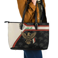 Iraq Golden Eagle Emblem Leather Tote Bag with Flag Stripes and National Arabic Script Design - Wonder Print Shop