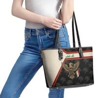 Iraq Golden Eagle Emblem Leather Tote Bag with Flag Stripes and National Arabic Script Design - Wonder Print Shop