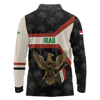 Iraq Golden Eagle Emblem Long Sleeve Polo Shirt with Flag Stripes and National Arabic Script Design - Wonder Print Shop