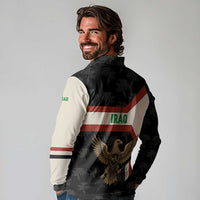 Iraq Golden Eagle Emblem Long Sleeve Polo Shirt with Flag Stripes and National Arabic Script Design - Wonder Print Shop