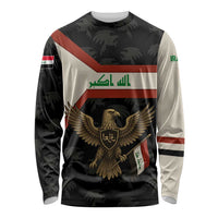 Iraq Golden Eagle Emblem Long Sleeve Shirt with Flag Stripes and National Arabic Script Design - Wonder Print Shop