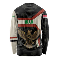 Iraq Golden Eagle Emblem Long Sleeve Shirt with Flag Stripes and National Arabic Script Design - Wonder Print Shop