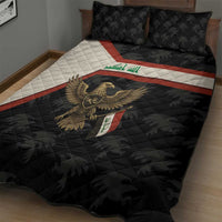 Iraq Golden Eagle Emblem Quilt Bed Set with Flag Stripes and National Arabic Script Design - Wonder Print Shop