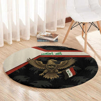 Iraq Golden Eagle Emblem Round Carpet with Flag Stripes and National Arabic Script Design - Wonder Print Shop