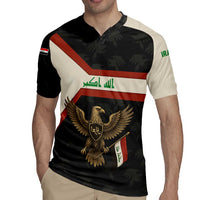 Iraq Golden Eagle Emblem Rugby Jersey with Flag Stripes and National Arabic Script Design - Wonder Print Shop