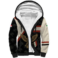 Iraq Golden Eagle Emblem Sherpa Hoodie with Flag Stripes and National Arabic Script Design - Wonder Print Shop