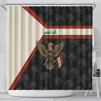 Iraq Golden Eagle Emblem Shower Curtain with Flag Stripes and National Arabic Script Design - Wonder Print Shop