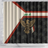 Iraq Golden Eagle Emblem Shower Curtain with Flag Stripes and National Arabic Script Design - Wonder Print Shop