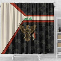 Iraq Golden Eagle Emblem Shower Curtain with Flag Stripes and National Arabic Script Design - Wonder Print Shop
