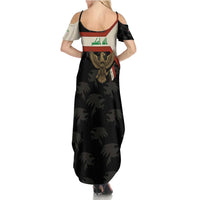 Iraq Golden Eagle Emblem Summer Maxi Dress with Flag Stripes and National Arabic Script Design - Wonder Print Shop