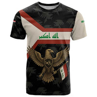 Iraq Golden Eagle Emblem T Shirt with Flag Stripes and National Arabic Script Design - Wonder Print Shop