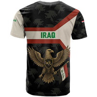 Iraq Golden Eagle Emblem T Shirt with Flag Stripes and National Arabic Script Design - Wonder Print Shop