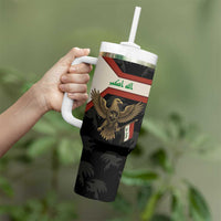 Iraq Golden Eagle Emblem Tumbler With Handle with Flag Stripes and National Arabic Script Design - Wonder Print Shop