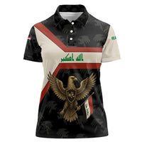 Iraq Golden Eagle Emblem Women Polo Shirt with Flag Stripes and National Arabic Script Design - Wonder Print Shop