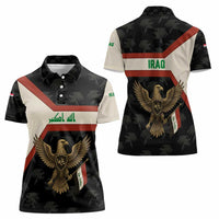 Iraq Golden Eagle Emblem Women Polo Shirt with Flag Stripes and National Arabic Script Design - Wonder Print Shop