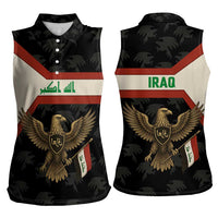 Iraq Golden Eagle Emblem Women Sleeveless Polo Shirt with Flag Stripes and National Arabic Script Design - Wonder Print Shop