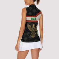Iraq Golden Eagle Emblem Women Sleeveless Polo Shirt with Flag Stripes and National Arabic Script Design - Wonder Print Shop