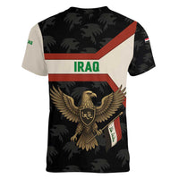 Iraq Golden Eagle Emblem Women V-Neck T-Shirt with Flag Stripes and National Arabic Script Design - Wonder Print Shop