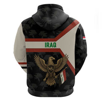 Iraq Golden Eagle Emblem Zip Hoodie with Flag Stripes and National Arabic Script Design - Wonder Print Shop