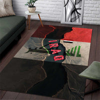 Iraq Flag Texture Area Rug with Golden Eagle Emblem and Cracked Earth Background Design - Wonder Print Shop