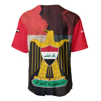 Iraq Flag Texture Baseball Jersey with Golden Eagle Emblem and Cracked Earth Background Design - Wonder Print Shop