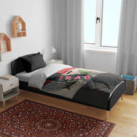 Iraq Flag Texture Bedding Set with Golden Eagle Emblem and Cracked Earth Background Design - Wonder Print Shop