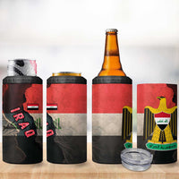 Iraq Flag Texture 4 in 1 Can Cooler Tumbler with Golden Eagle Emblem and Cracked Earth Background Design - Wonder Print Shop