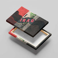 Iraq Flag Texture Canvas Wall Art with Golden Eagle Emblem and Cracked Earth Background Design - Wonder Print Shop