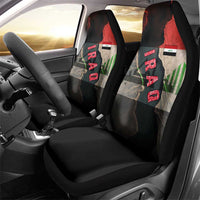 Iraq Flag Texture Car Seat Cover with Golden Eagle Emblem and Cracked Earth Background Design - Wonder Print Shop