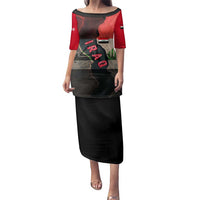 Iraq Flag Texture Family Matching Puletasi and Hawaiian Shirt with Golden Eagle Emblem and Cracked Earth Background Design - Wonder Print Shop