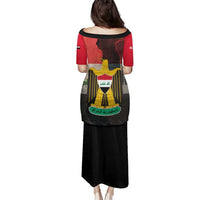 Iraq Flag Texture Family Matching Puletasi and Hawaiian Shirt with Golden Eagle Emblem and Cracked Earth Background Design - Wonder Print Shop