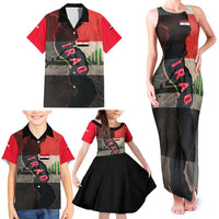 Iraq Flag Texture Family Matching Tank Maxi Dress and Hawaiian Shirt with Golden Eagle Emblem and Cracked Earth Background Design - Wonder Print Shop