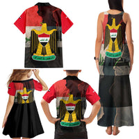 Iraq Flag Texture Family Matching Tank Maxi Dress and Hawaiian Shirt with Golden Eagle Emblem and Cracked Earth Background Design - Wonder Print Shop