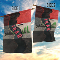 Iraq Flag Texture Garden Flag with Golden Eagle Emblem and Cracked Earth Background Design - Wonder Print Shop