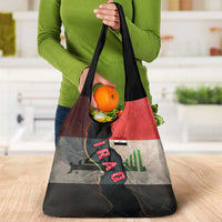 Iraq Flag Texture Grocery Bag with Golden Eagle Emblem and Cracked Earth Background Design - Wonder Print Shop