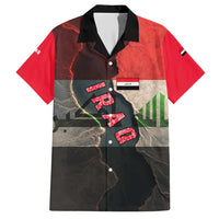 Iraq Flag Texture Hawaiian Shirt with Golden Eagle Emblem and Cracked Earth Background Design - Wonder Print Shop