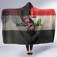 Iraq Flag Texture Hooded Blanket with Golden Eagle Emblem and Cracked Earth Background Design - Wonder Print Shop