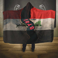 Iraq Flag Texture Hooded Blanket with Golden Eagle Emblem and Cracked Earth Background Design - Wonder Print Shop