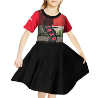 Iraq Flag Texture Kid Short Sleeve Dress with Golden Eagle Emblem and Cracked Earth Background Design - Wonder Print Shop