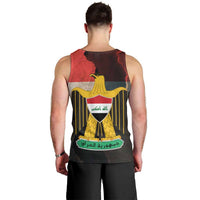 Iraq Flag Texture Men Tank Top with Golden Eagle Emblem and Cracked Earth Background Design - Wonder Print Shop
